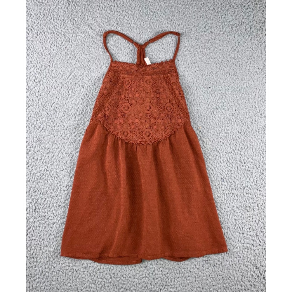 Crochet Halter Top XS Rust Orange Lace Bib Boho Flowy Peasant‎ Gypsy Romantic